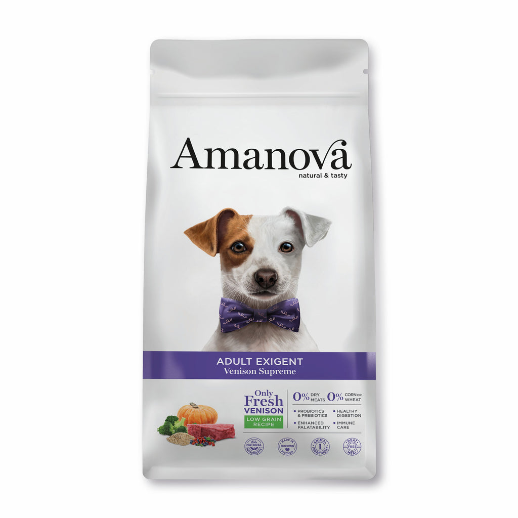 Amanova Adult Dog Food, Low-grain Exigent Venison. No Meat Meal. Only Fresh Venison Meat.