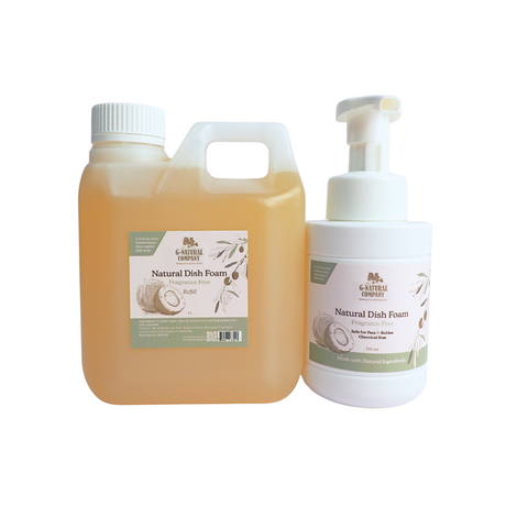 G-Natural Dish Foam & Refill, Fragrance Free. G-Natural Dish Foam suitable for baby bottles, water bottles, cat & dog bowls.
