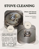 Before and after of dirty stove using G-Natural Kitchen Surface Cleaner.