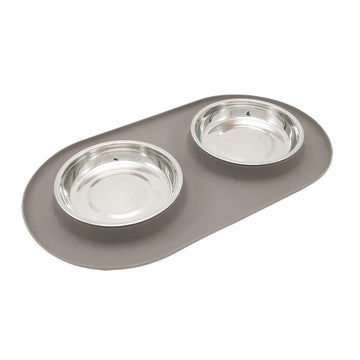 Messy Cats Double Silicone Feeder with Saucer, Grey
