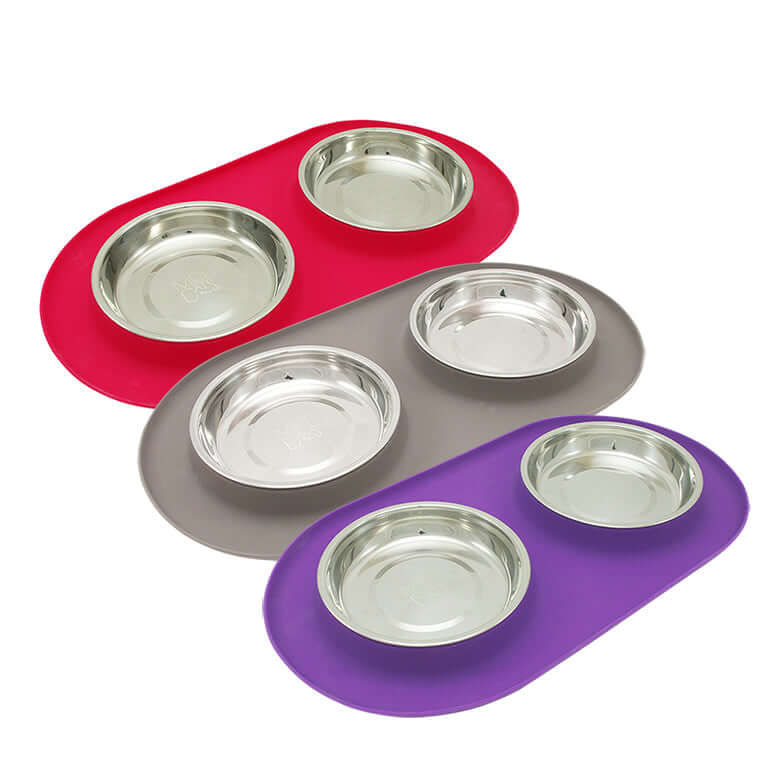 Messy Cats Double Silicone Feeder with Saucer