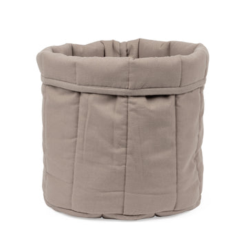 Breathable organic cotton cozy cat basket in classic dark sand by Tadazhi, eco-friendly and stylish resting spot for cats.