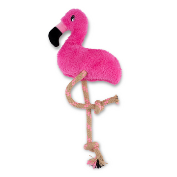 Beco flamingo dog toy with rope legs, made from recycled materials