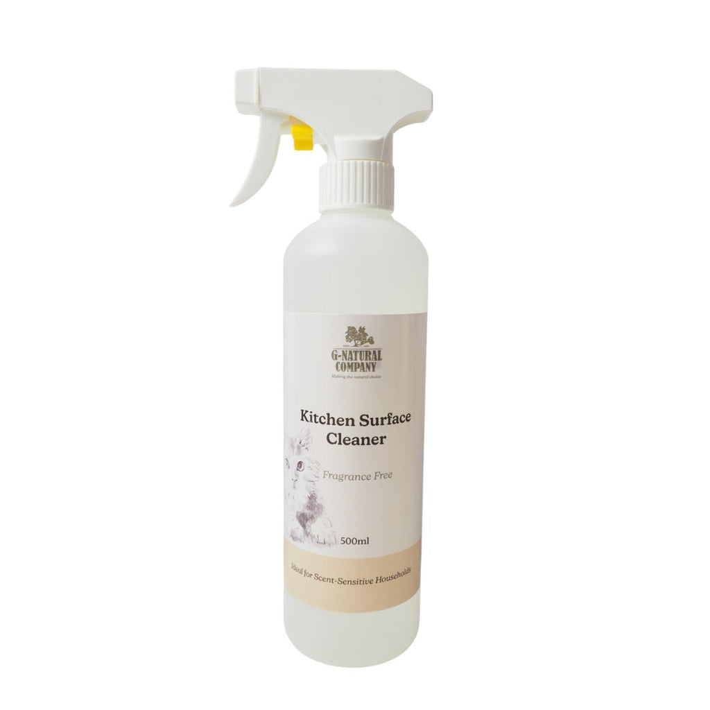 G-Natural Unscented Kitchen Surface Cleaner 500ml bottle fragrance-free formula for households with cats, babies and elderly