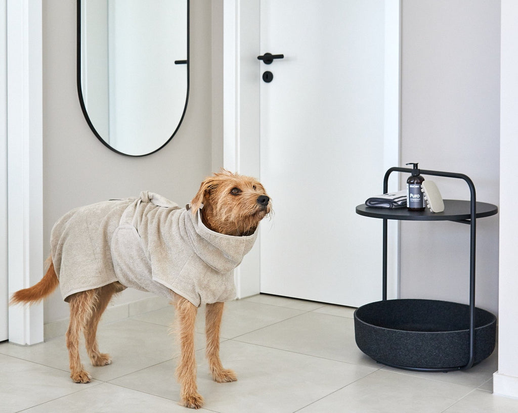 MiaCara Luxurious Bagno Dog Bathrobe in Greige, Perfect Gift for Dog Owners