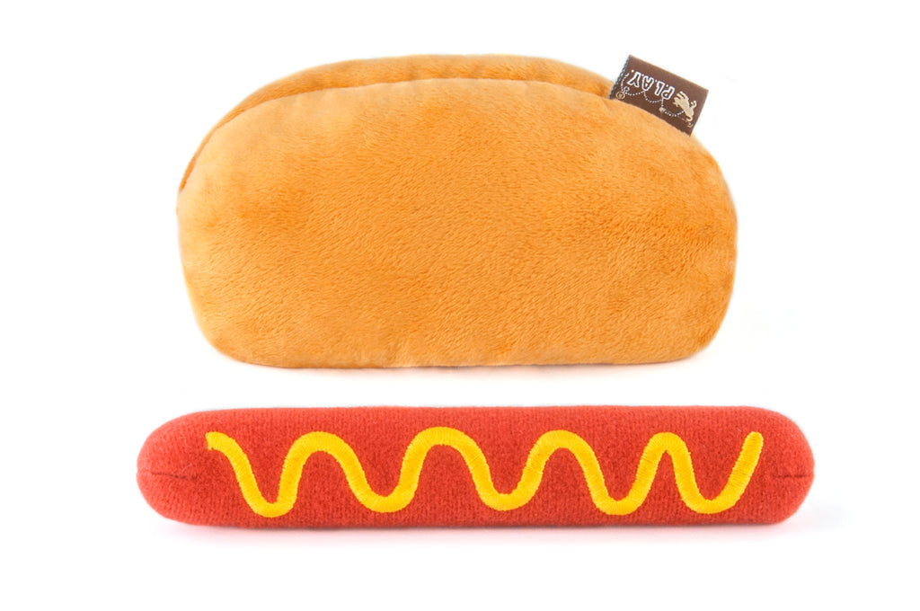 P.L.A.Y. | American Classic Hot Dog Squeaky Nosework Plush Toy for Dogs