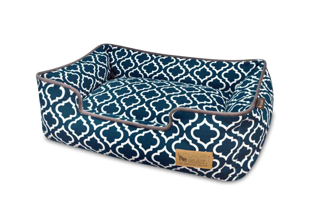 P.L.A.Y. | Dog Lounge Bed in Moroccan Navy Blue Print
