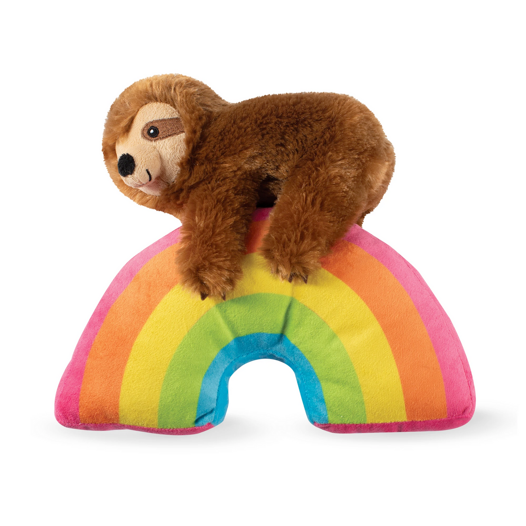 Ziggy Sloth on a Rainbow Squeaky Plush Toy NNYEO