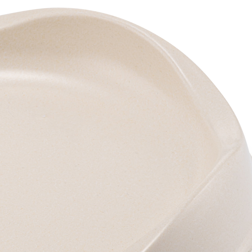 Close-up view of BECO bamboo cat bowl showing low rim detail to prevent cat whisker fatigue or stress