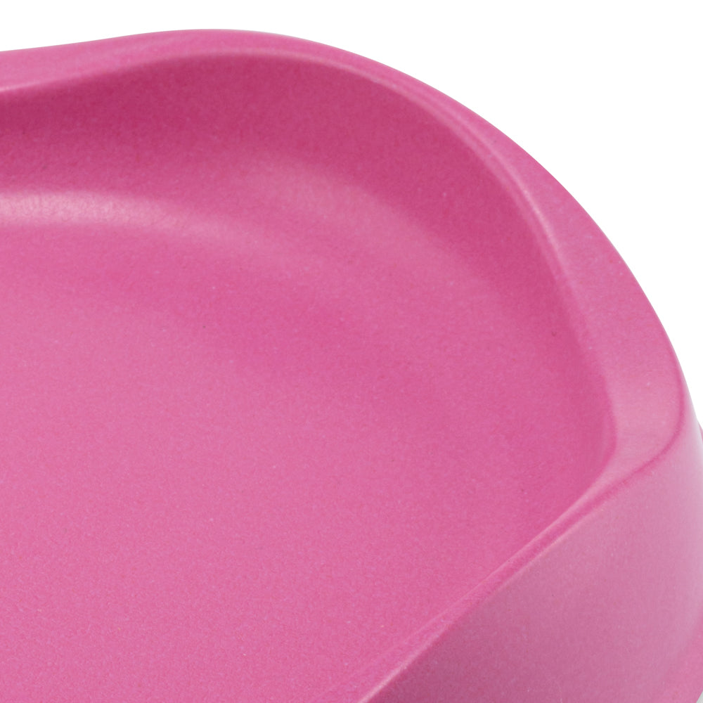 Close-up view of BECO bamboo cat bowl showing low rim detail to prevent cat whisker fatigue or stress