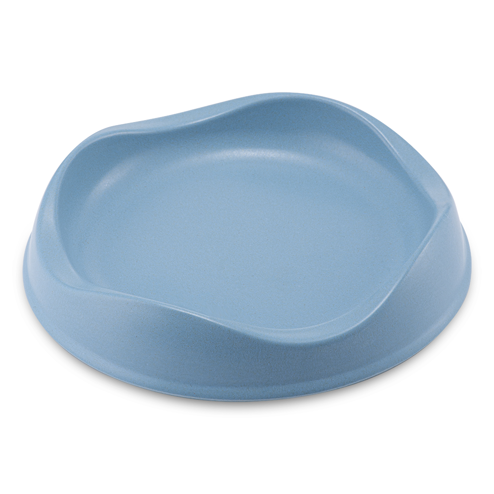 BECO low-rim bamboo cat bowl in Blue with non-slip studs base made from plant-based materials