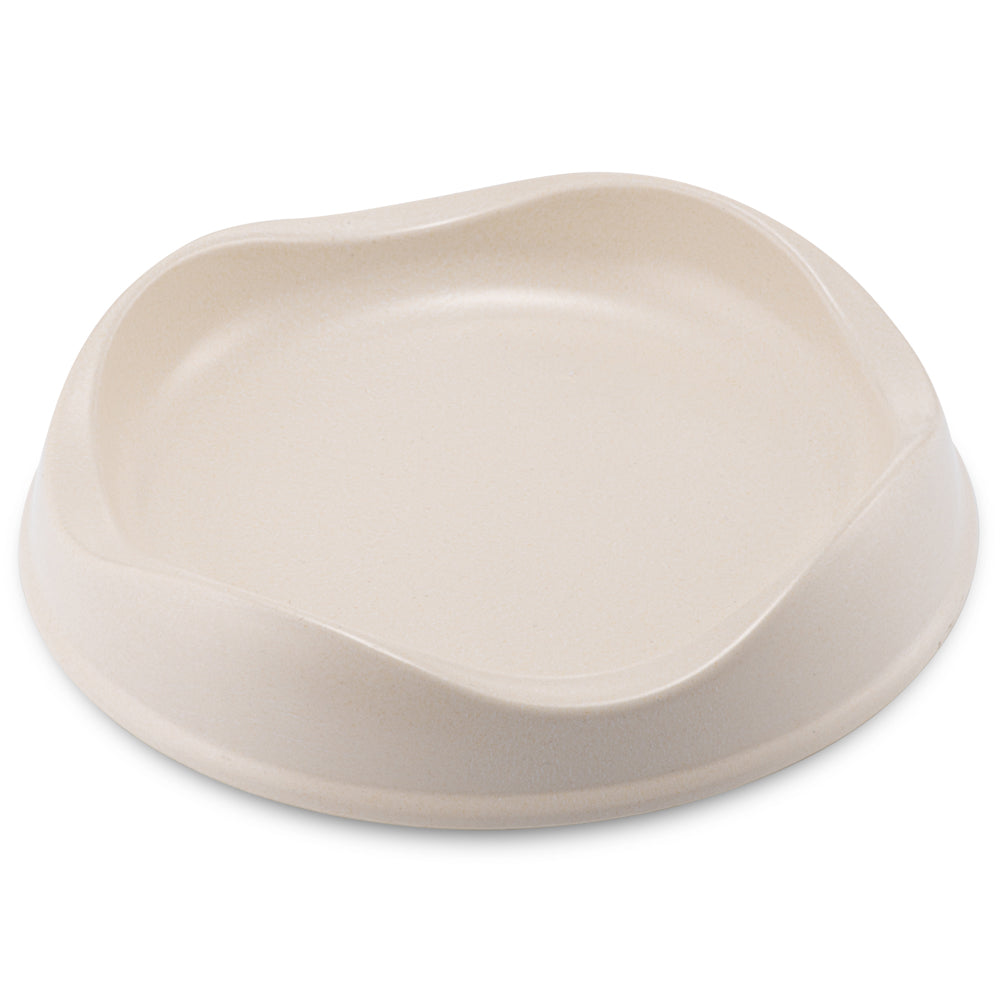 BECO low-rim bamboo cat bowl in Natural with non-slip studs base made from plant-based materials