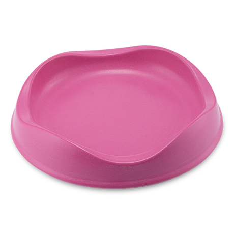 BECO low-rim bamboo cat bowl in pink with non-slip studs base made from plant-based materials