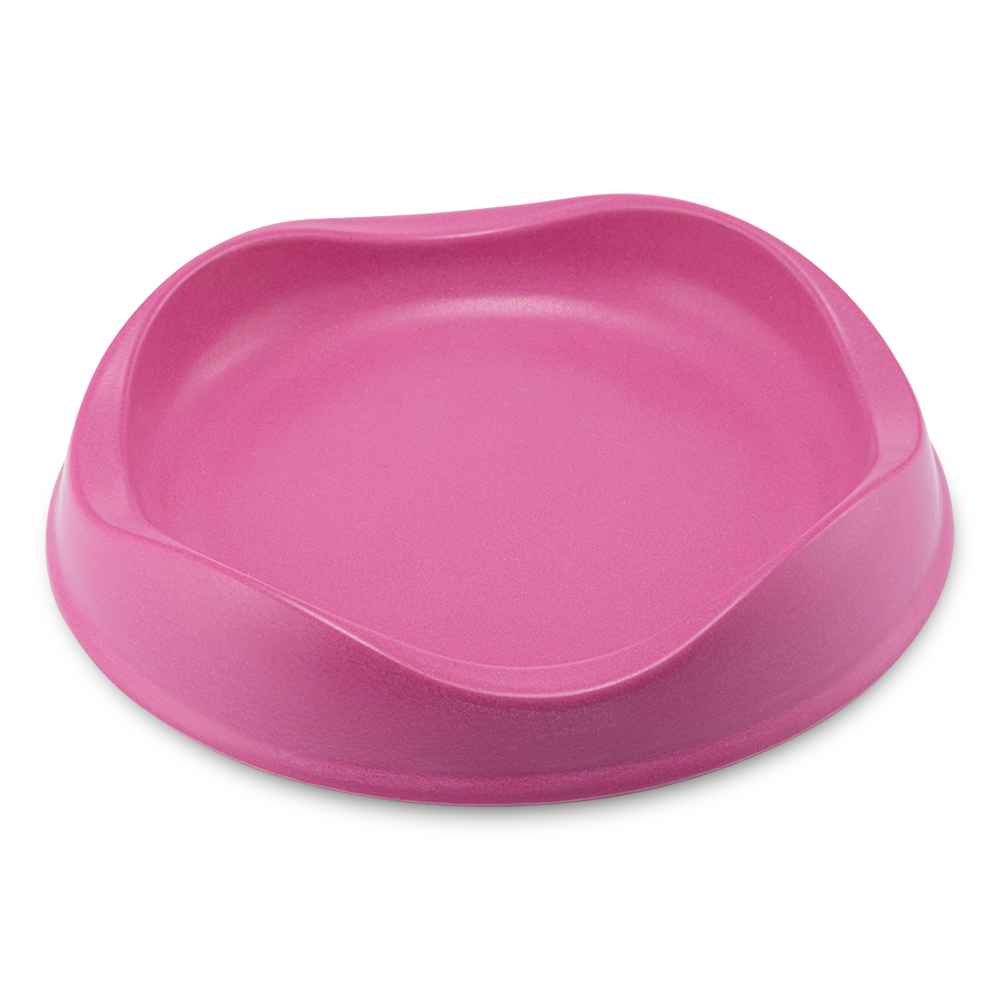 BECO low-rim bamboo cat bowl in pink with non-slip studs base made from plant-based materials