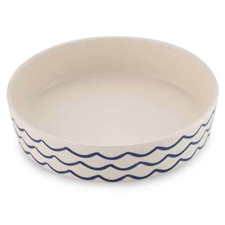 BECO low-rim bamboo cat bowl with Ocean Waves print design made from plant-based materials